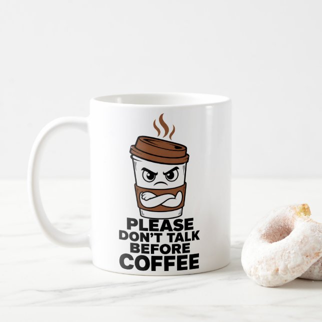 Please Dont Talk Before Coffee Funny Introvert Mug (With Donut)