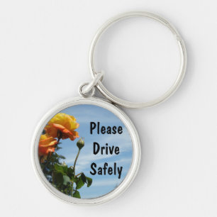 Please Drive Safely keychains Orange Rose Blue Sky