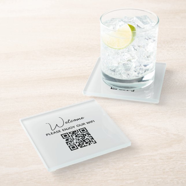 Please Enjoy Our Hotel Wifi Welcome QR Code  Glass Coaster (Angled)