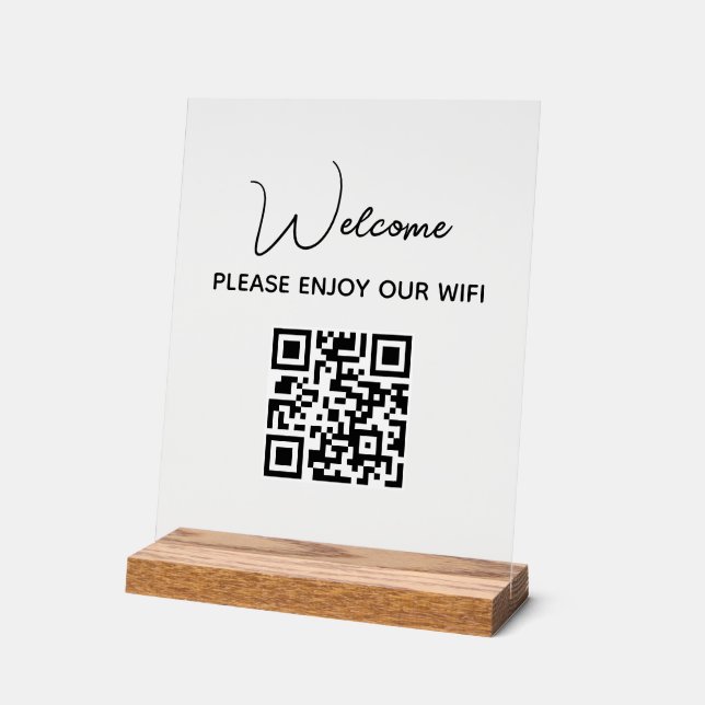 Please Enjoy Our Wifi | WIFI Welcome QR Code  Acrylic Sign (Angle)