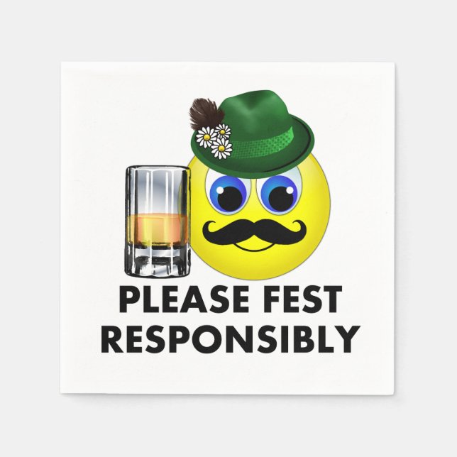 Please Fest Responsibly Oktoberfest Emoji Napkins (Front)