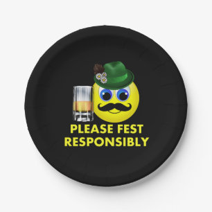 Please Fest Responsibly Oktoberfest Emoji Paper Plates