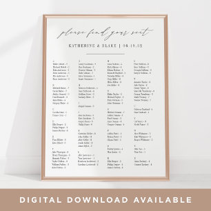 Please Find Your Seat Alphabetical Seating Chart