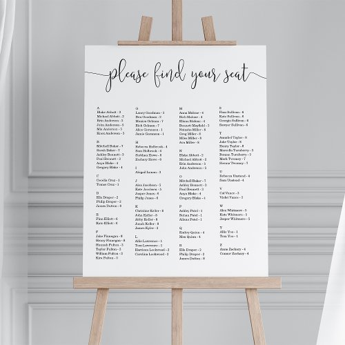 Please Find Your Seat Alphabetical Wedding Seating Foam Board