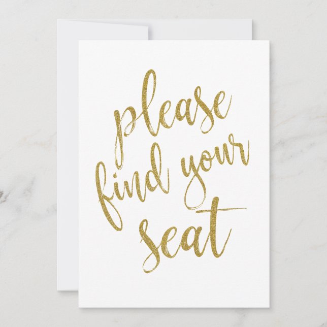 Please Find Your Seat Gold Glitter Affordable Sign Invitation (Front)