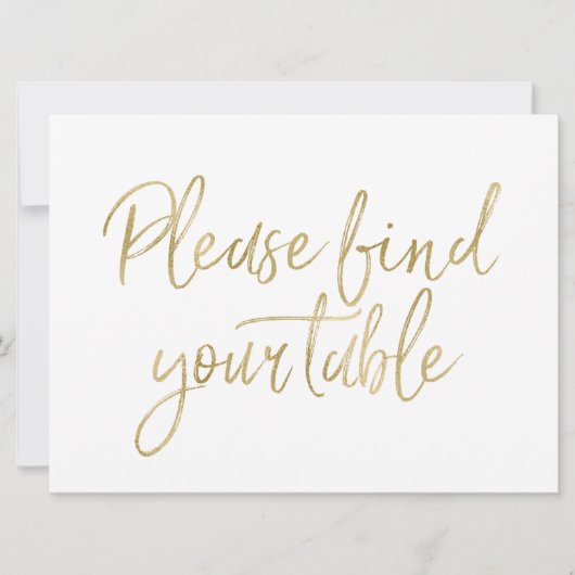 "Please find your table" Stylish Gold Sign (Front)