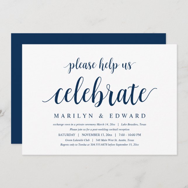 Please help us celebrate, Post Wedding Elopement I Invitation (Front/Back)
