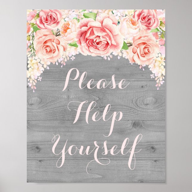 Please Help Yourself Sign Pink Watercolor Wood (Front)