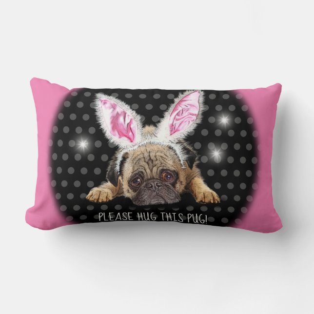 Please hug this pug cushion Lumbar cushion. (Front)