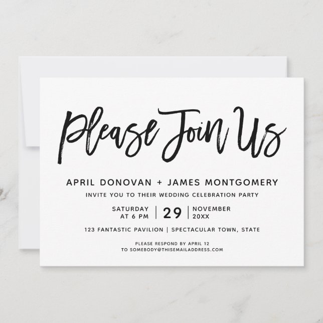 Please Join Us Brush Typography Wedding Invitation (Front)