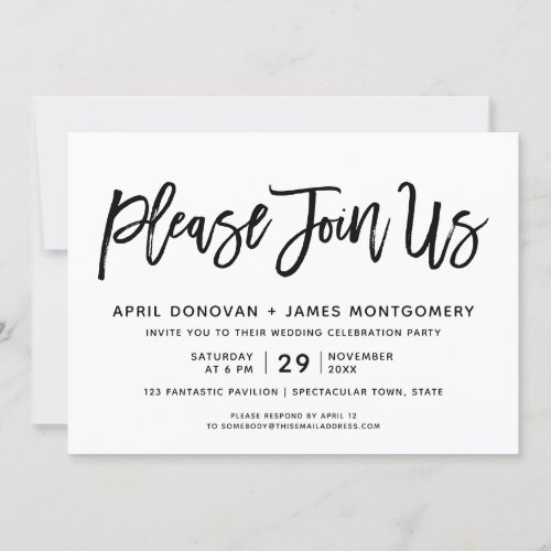 Please Join Us Brush Typography Wedding Invitation