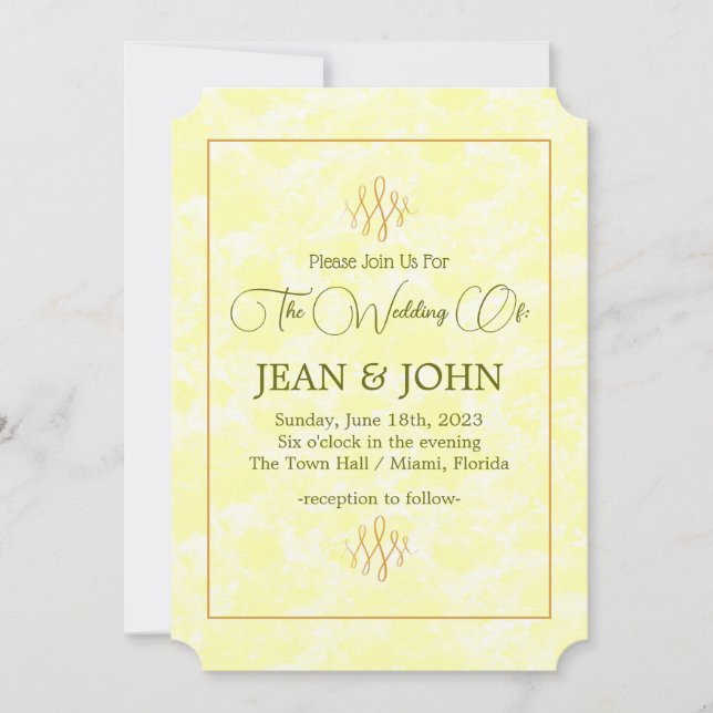 Please Join Us For Yellow Marbled Look Wedding Invitation (Front)