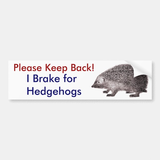 Please Keep Back -- I Brake for Hedgehogs Bumper Sticker (Front)