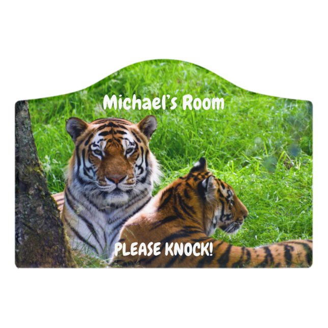 Please Knock! Amur Tiger Door Sign (Small Crest Front)