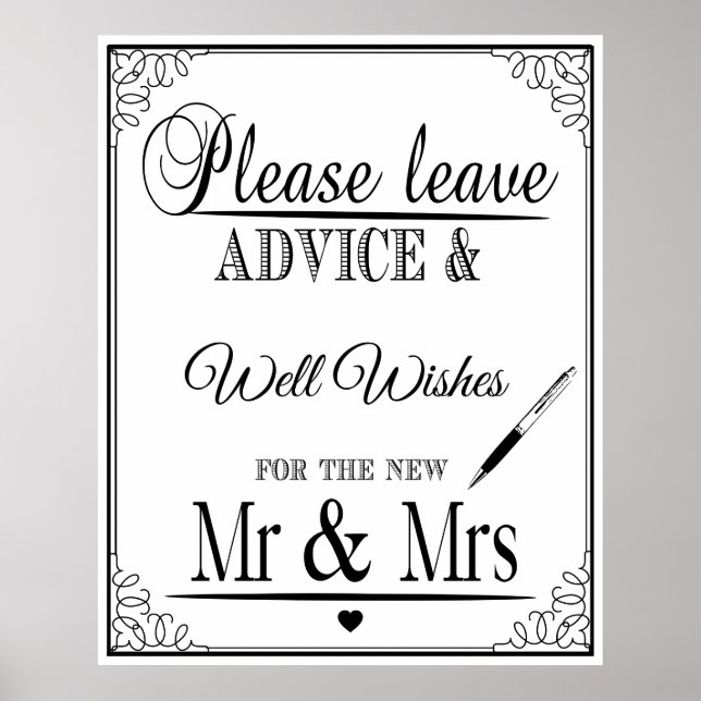 Please leave advice for the new Mr & Mrs Poster (Front)