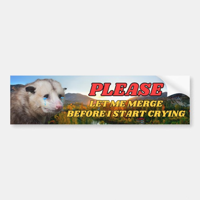 Please Let Me Merge Before I Start Crying - Possum Bumper Sticker (Front)