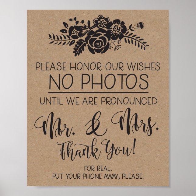 Please No Cell Phone Photos Wedding Ceremony Sign (Front)