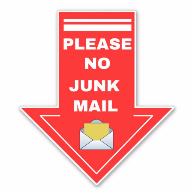 Please No Junk Mail Sign - Red Arrow Sticker (Front)