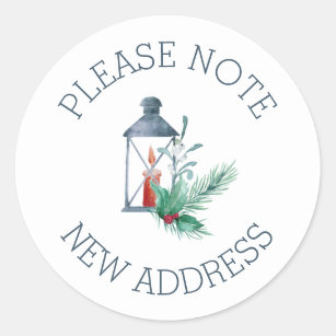 Please Note New Address Holly Candle Lit Lantern Classic Round Sticker