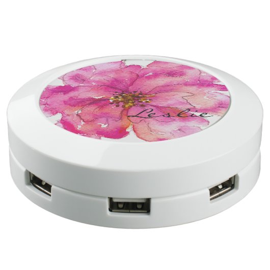 Please Paint Me Pink Floral Elegant Monogram III USB Charging Station (Angled)