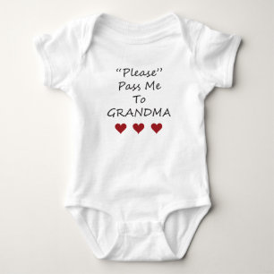 Please Pass Me To Grandma Saying Hearts Red Baby Bodysuit