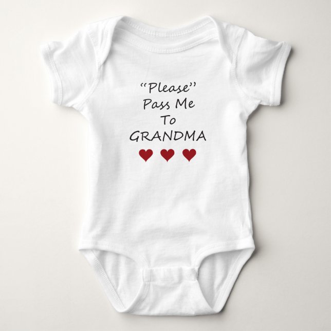 Please Pass Me To Grandma Saying Hearts Red Baby Bodysuit (Front)