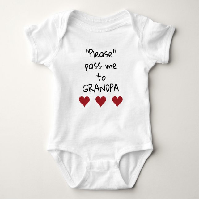 Please Pass Me To Grandpa Cute Red Hearts Baby Bodysuit (Front)