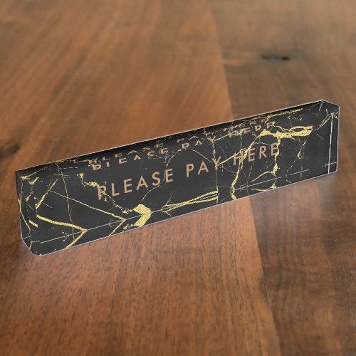 Please Pay here Sign Black Marble Gold Business Desk Name Plate