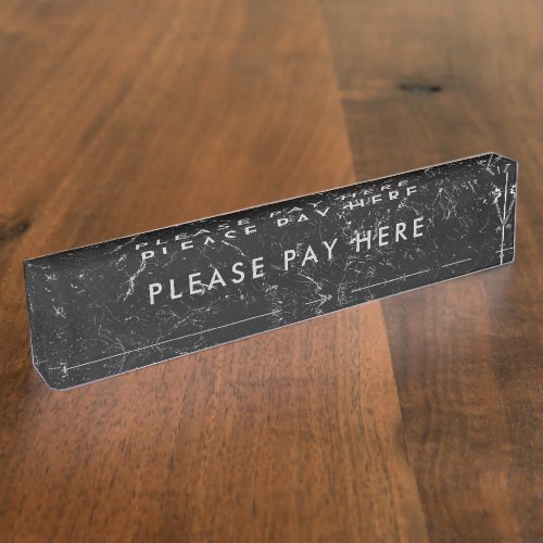 Please Pay here Sign Black Marble Silver Business Desk Name Plate