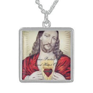 PLEASE PROTECT ME O SACRED HEART OF JESUS STERLING SILVER NECKLACE
