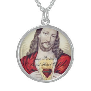 PLEASE PROTECT ME O SACRED HEART OF JESUS STERLING SILVER NECKLACE