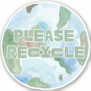 Please Recycle Planet Earth Watercolor Pastel Sticker