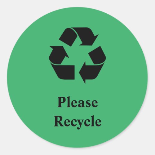 Please Recycle with Recycling Symbol on Green Classic Round Sticker