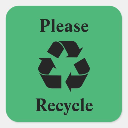 Please Recycle with Recycling Symbol on Green Square Sticker
