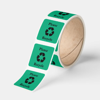 Please Recycle with Recycling Symbol Roll of Square Sticker