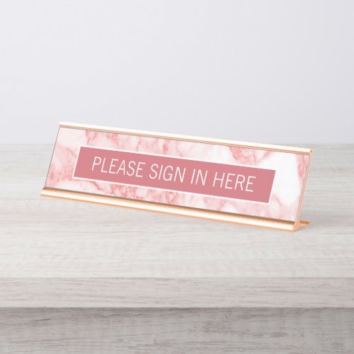 Please Register Here _ Blush Rose Marble Desk Name Plate
