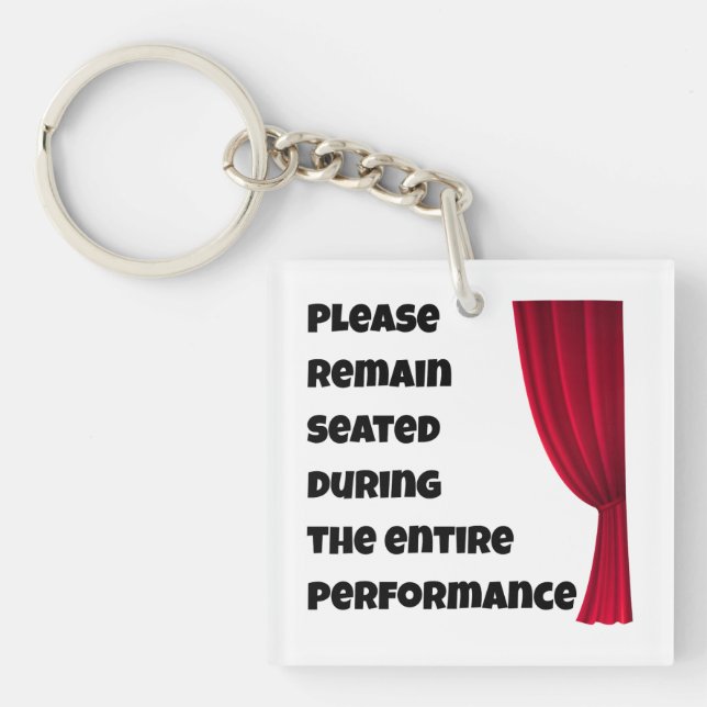 Please Remain Seated” Funny Bathroom Button Keychain (Front)