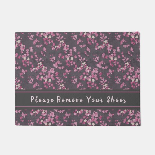 Please Remove Your Shoes Pink and Gray Doormat