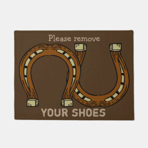 "Please Remove Your Shoes" with horseshoes Doormat