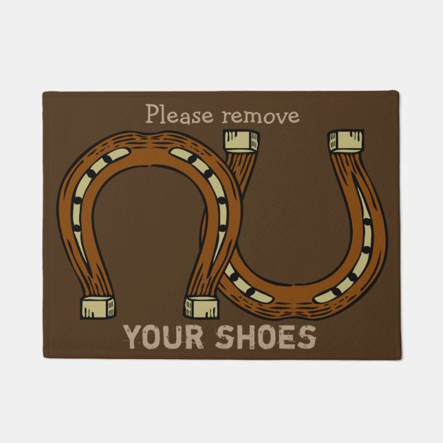 "Please Remove Your Shoes" with horseshoes Doormat (Front)