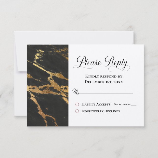 Please Reply RSVP Classic Black with Gold Marbling (Front)