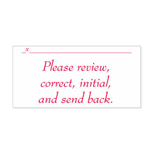 "Please review, correct, initial, and send back." Self-inking Stamp