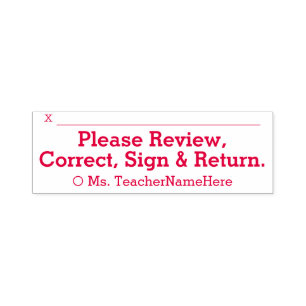 "Please Review, Correct, Sign & Return." & Name Self-inking Stamp