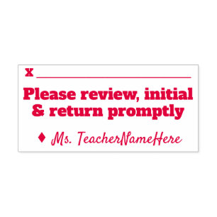 "Please review, initial & return promptly" + Name Self-inking Stamp