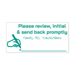 "Please review, initial & send back promptly" Self-inking Stamp