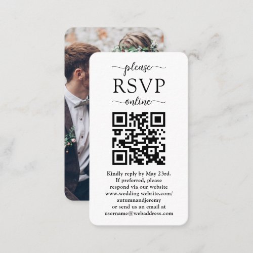 Please RSVP Online Wedding QR Code Photo Enclosure Business Card