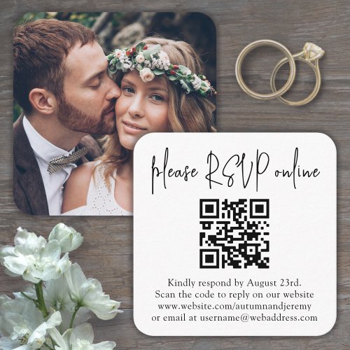 Please RSVP Online Wedding QR Code  Photo Square Enclosure Card