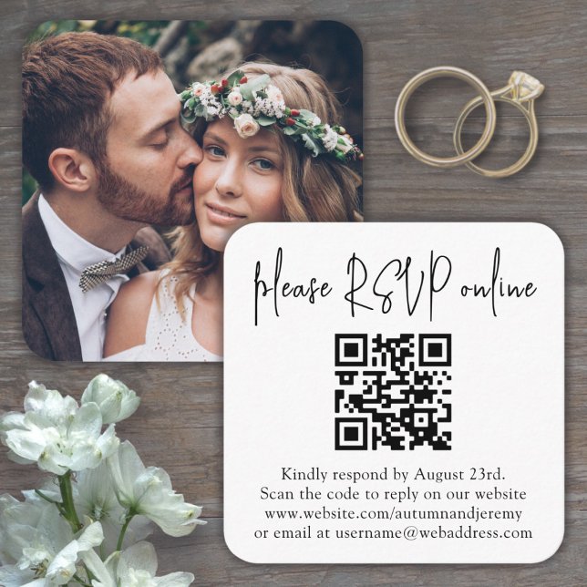 Please RSVP Online Wedding QR Code & Photo Square Enclosure Card (Creator Uploaded)