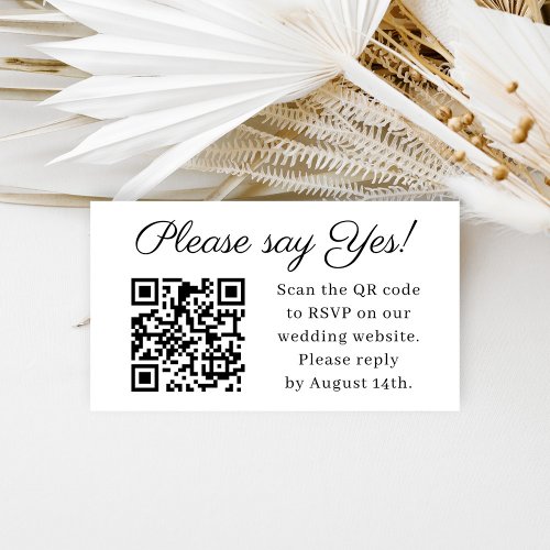 Please Say Yes Elegant Wedding QR Code RSVP Enclosure Card
