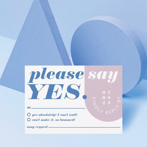 Please Say Yes Modern Bold Blue Purple Retro Arch RSVP Card